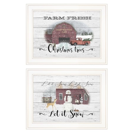 Homeroots Set Of Two Farm Christmas 1 White Framed Print Wall Art, 2PK 407076