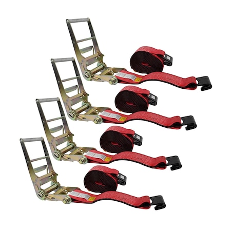 Mytee Products 4in x 30ft Ratchet Straps w/ flat hook, WLL 5,400 Trailer Tie Down Red, 4PK RS430Rx4