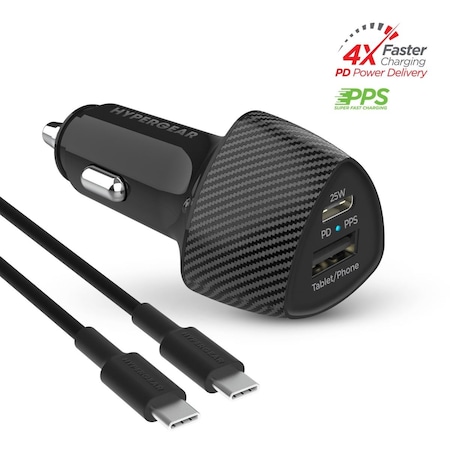 Hypercel HyperGear SpeedBoost 25W PD USB-C Car Kit with PPS Fast Charge Tech  Black 15622-HYP