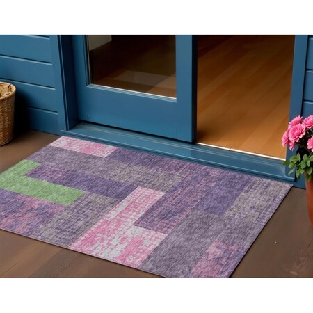 Homeroots 3' X 5' Purple Green And Pink Geometric Washable Indoor Outdoor Area Rug 612442