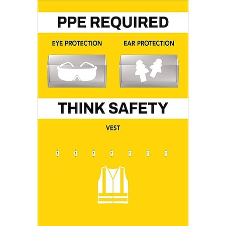 Visual Workplace PPE Shadow Board, Yellow, 24 in H 30-1910-3624-P21801