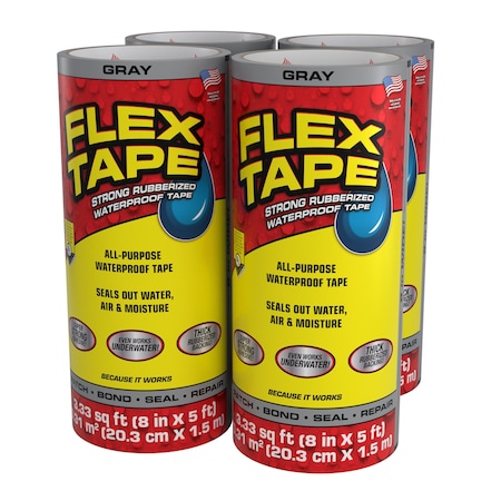 Flex Seal Flex Tape Gray 8in x 5ft, 4PK TFSGRYR0805