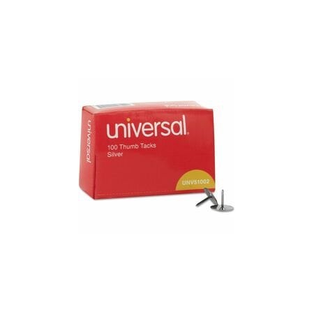 Universal Thumb Tacks, Steel, Head 3/8" dia., 100PK UNV51002