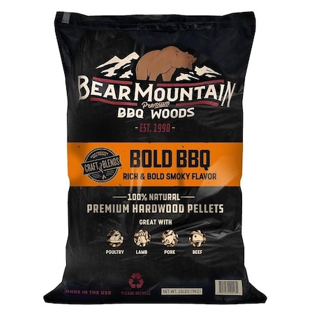Bear Mountain Craft Blends Bold BBQ Pellet, 20 in L, Hardwood, 20 lb Bag FK91