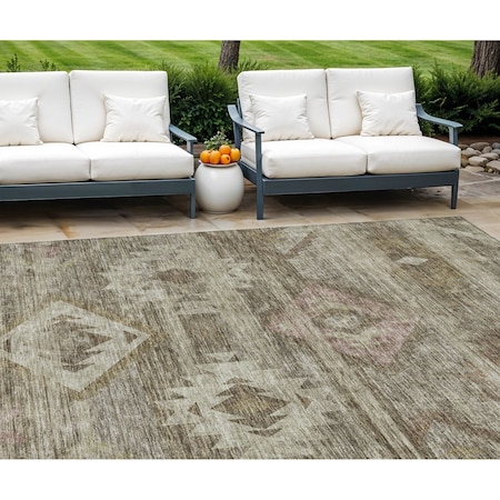 Homeroots 10' X 14' Brown Beige And Tan Southwestern Washable Indoor Outdoor Area Rug 588695