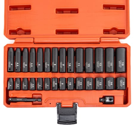 Neiko 1/4'' Dr. Impact Socket Set, Metric, Deep and Shallow 02481A
