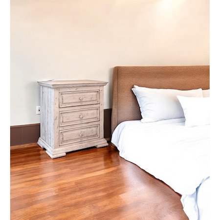 Homeroots 32" White Solid Wood Three Drawer Nightstand 527050