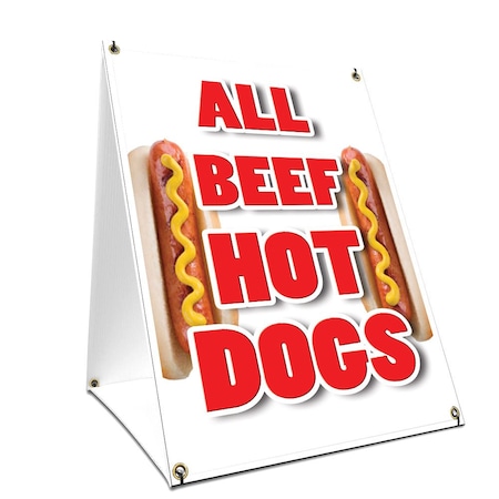 Signmission All Beef Hot Dogs, 36 Inch x 24 Inch A-frame Yard Sign, Plastic Sign SBC-2436-All Beef Hot Dogs