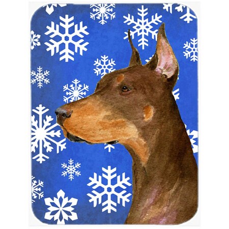 Carolines Treasures Doberman Winter Snowflakes Holiday Glass Cutting Board - Large SS4606LCB