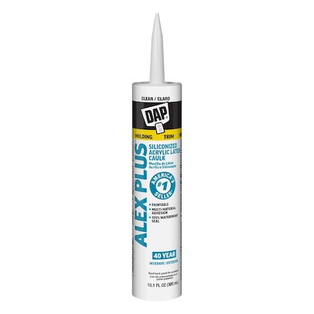 Dap Silicone Caulk, 10 oz, Cartridge, Clear, Silicone Base, Alex Plus 7079818156