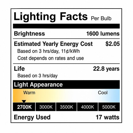 Euri Lighting A21 LED Bulb, 17W, 1600 lm, 100W Eq., 2700K, E26, Dimmable, CEC/JA8, UL EA21-5023cec
