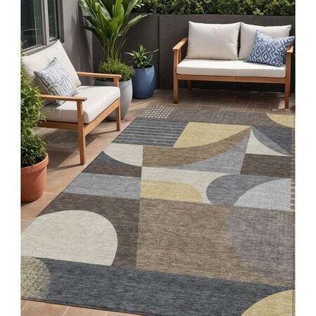 Homeroots 5' X 8' Brown Taupe And Wheat Geometric Washable Indoor Outdoor Area Rug 616719