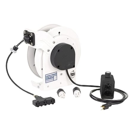 Kh Industries Industrial Cord Reel, 10 A, White, 25 ft RTAN3LW-WDD515-B16F