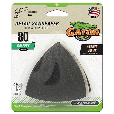 Gator Finishing Oscillating Hook & Loop Detail Sandpaper, 80 Grit, 12PK 3771