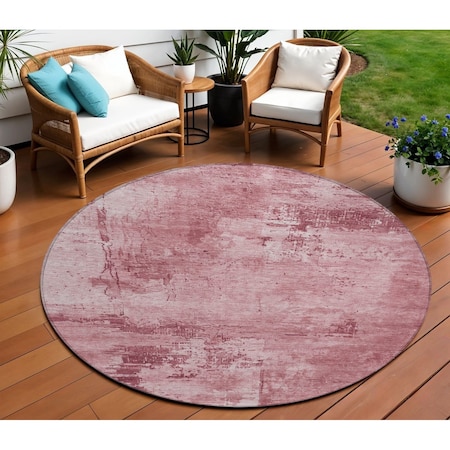 Homeroots 8' Blush And Ivory Round Abstract Washable Indoor Outdoor Area Rug 602691