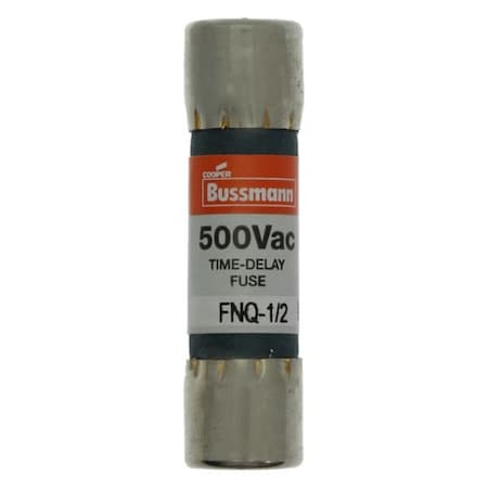 Eaton Bussmann Fuse, Time-delay, 0.5 A, Non-indicating, 10 kAIC at 500 Vac, 500 V, 10PK FNQ-1/2
