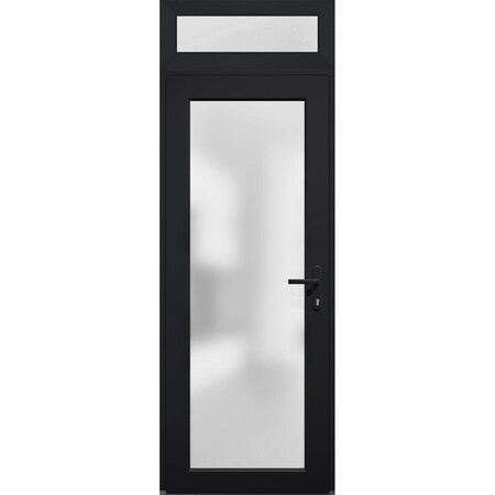 Vdomdoors Front Exterior Prehung FiberGlass Door Frosted Glass / Manux 8102 Matte Black / Transom Window / Of MANUX8102EXD-BLK-W30 x H80+14-LH