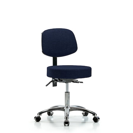 Blue Ridge Ergonomics Desk Stool, Fabric, Bk Chrome, Casters, Nav BR-FDHST-CR-T0-CC-F45