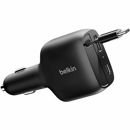 Belkin 75W 3PORT CAR CHRGR, W RETRACTABLE USB-C CBL, CLA, BK CCC001FQBK