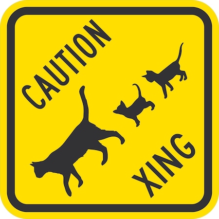 Lyle Caution Xing (w/Cats graphic), 12x12, High Intensity Prismatic, Yellow G-2057-HI_12x12