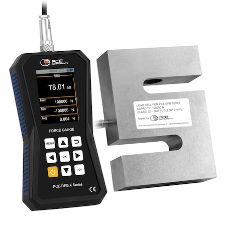Pce Instruments Force gauge for tension and compression, measures 100,000 N / 22,480 lbf with high resolution PCE-DFG 100K X