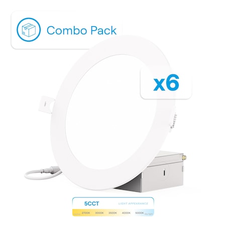 Infibrite 6 In 5CCT 12W 1050LM Thin LED Ceiling Light Kit, Dimmable, Wet Rated Selectable, 6PK IB-002-8-12W-WH-6PK