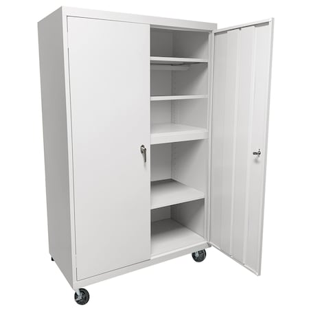 Steel Cabinets Usa Mobile Steel Storage Cabinet, 36" W, 78" H, White, 4 Shelves MAAH-36782RB-W