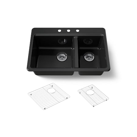 Kohler Riverby 33" top-mount double-bowl kitchen sink 8669-3A1-7