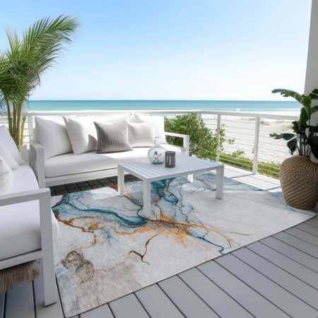 Homeroots 8' X 10' Sky Blue And Copper Abstract Washable Indoor Outdoor Area Rug 617875