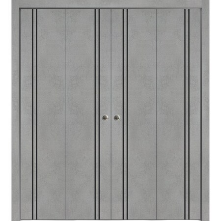 Sartodoors Sliding Closet Double Bi-fold Doors, Planum 0016 Concrete and Aluminum Strips, Sturdy Tracks Moldin PLANUM0016DBF-BTN-72 x 80 (4* 18x80)