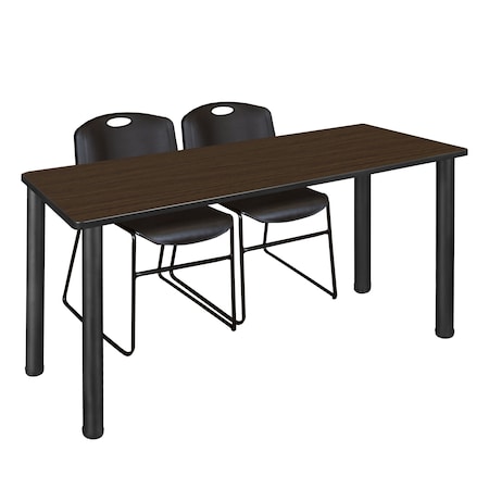 Regency Kee Training Table W/ 2 Zeng Chairs, 66 in W, 24 in L, Neo Walnut MT6624NWBPBK44BK