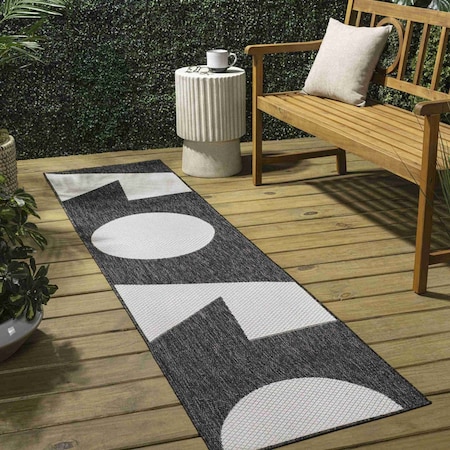 Jonathan Y Lucian Modern Geometric Abstract Two-Tone Black/Cream 2 ft. x 8 ft. Indoor/Outdoor Runner Rug TSN302A-28