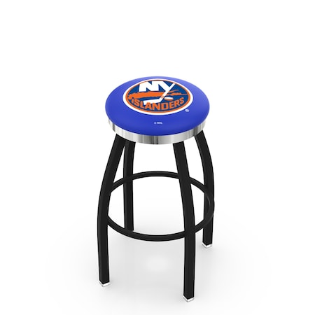 Holland Bar Stool Co 36" Blk Wrinkle New York Islanders Swivel Bar Stool, Chrome Ring L8B2C36NYIsln