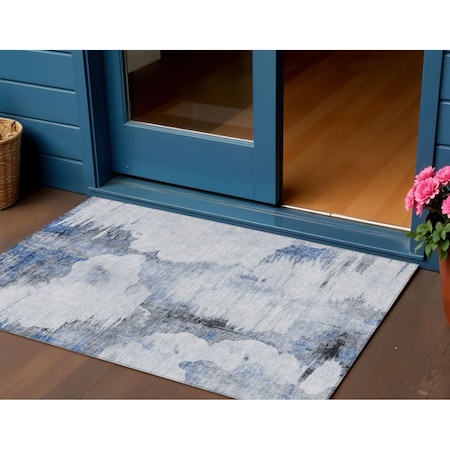 Homeroots 3' X 5' Navy Blue And Ivory Abstract Washable Indoor Outdoor Area Rug 582662