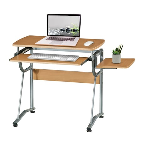Homeroots 43" Oak Wood and Stainless Steel Computer Desk 723739