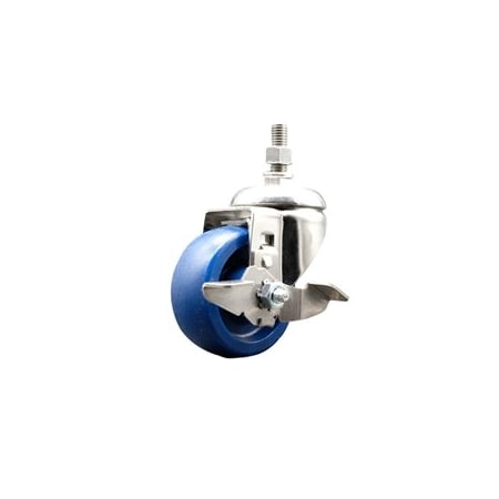 Service Caster 3 Inch 316SS Solid Polyurethane Swivel 1/2 Inch Threaded Stem Caster with Brake SCC-SS316TS20S314-SPUS-TLB-121315