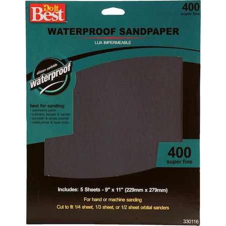 Do It Best Waterproof 9''x11'' 400 Grit Super Fine Sandpaper, 5PK 330116GA