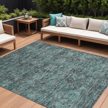Homeroots 9' X 12' Turquoise Oriental Washable Non Skid Indoor Outdoor Area Rug 563851