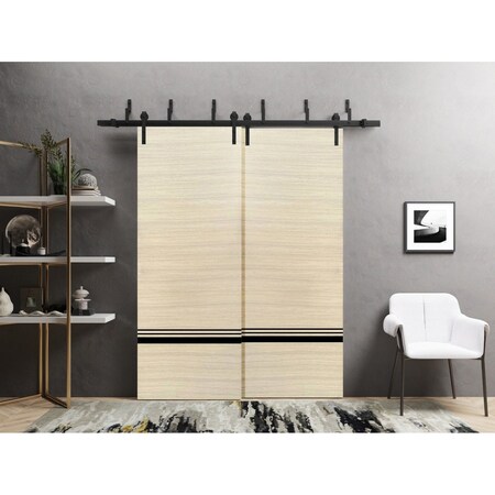 Sartodoors Barn Bypass Doors with 6.6ft Hardware, Planum 0012 Natural Veneer and Aluminum Strips, Sturdy Heavy PLANUM0012BBB-SHP-6084