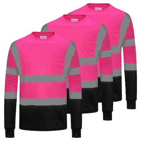 Protectx Long Sleeve T-Shirt, Polyester, Pink, S, 3 PK ST-150LS1-PK-S-03