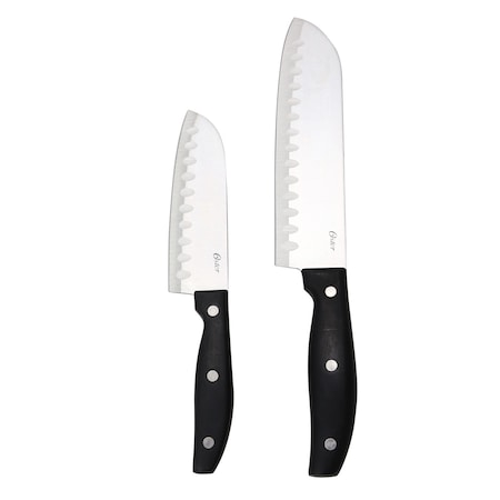 Oster Granger 2 Piece Stainless Steel Santoku Knife Set with Black Handles 75680.02