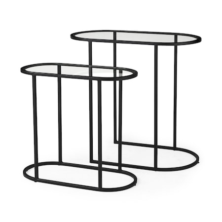 Homeroots Set of Two 13" Clear and Black Glass and Metal Tray Tables, 2PK 605370