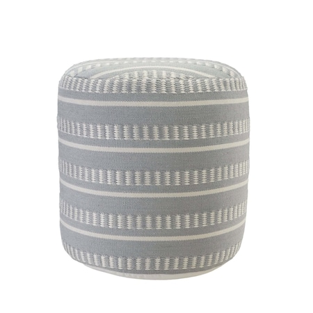 Homeroots 20in Blue Polyester Round Striped Indoor Outdoor Pouf Ottoman 517435
