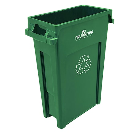 Crusader Thin Recyclining Container, 23 Gal, 22in D x 11in W x 30in H, with recycle symbol, Green, NSF CTH-23RGN