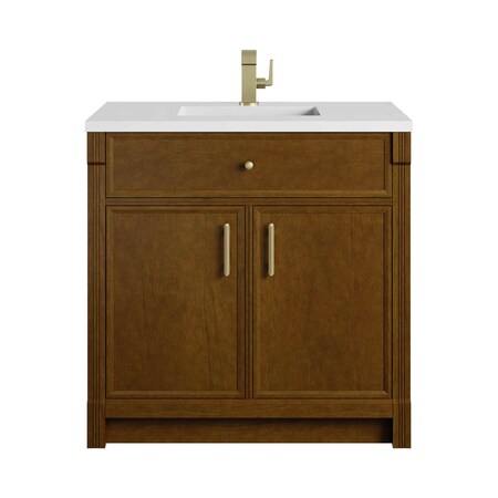 James Martin Vanities Bellshire 36" Sgl Vanity, Honey Oak w/Sgl Hole 3 CM White Zeus Silestone Top and Matching Backsplash 660-V36-HNO-1WZ