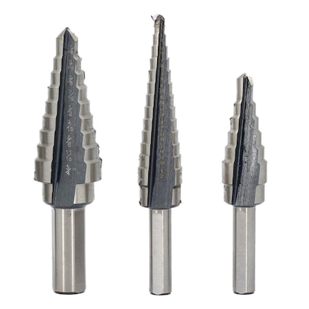 Drill America 3 Piece HSS Step Drill Bit Set (Sizes No 1 to No 3) VACSET