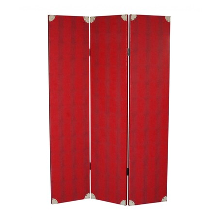 Homeroots 71" Red Wood Folding Three Panel Screen Room Divider 274691