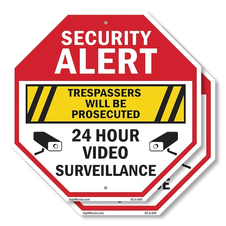 Signmission Security Alert Trespassers Will Be, 10 inch X 10 inch, Plastic Sign, 2PK OC-P-2PACK-10-5