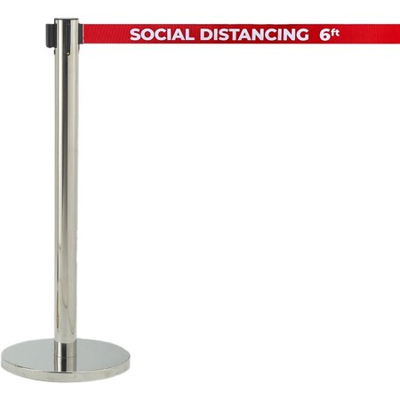 Aarco Belt Barrier System, Chrome Finish/Red Belt w/White Print, 7 ft Length, Chrome HC-7PRD