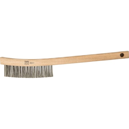 Pferd Curved Handle Scratch Brush - 3x14 Rows, V-Groove SS Wire, Wooden Block 85011